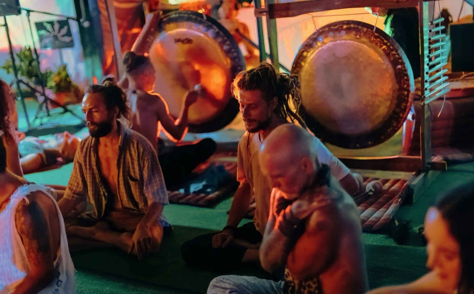 Gong meditation session with large gongs at AUM Sound Healing Center