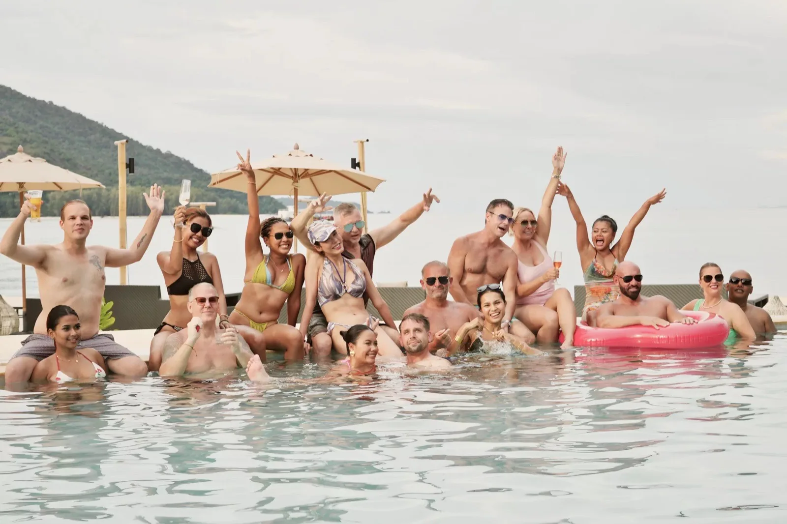 Group of visitors in the pool during a daycation at SOL Beach Lounge, Irene Resort Koh Lipe