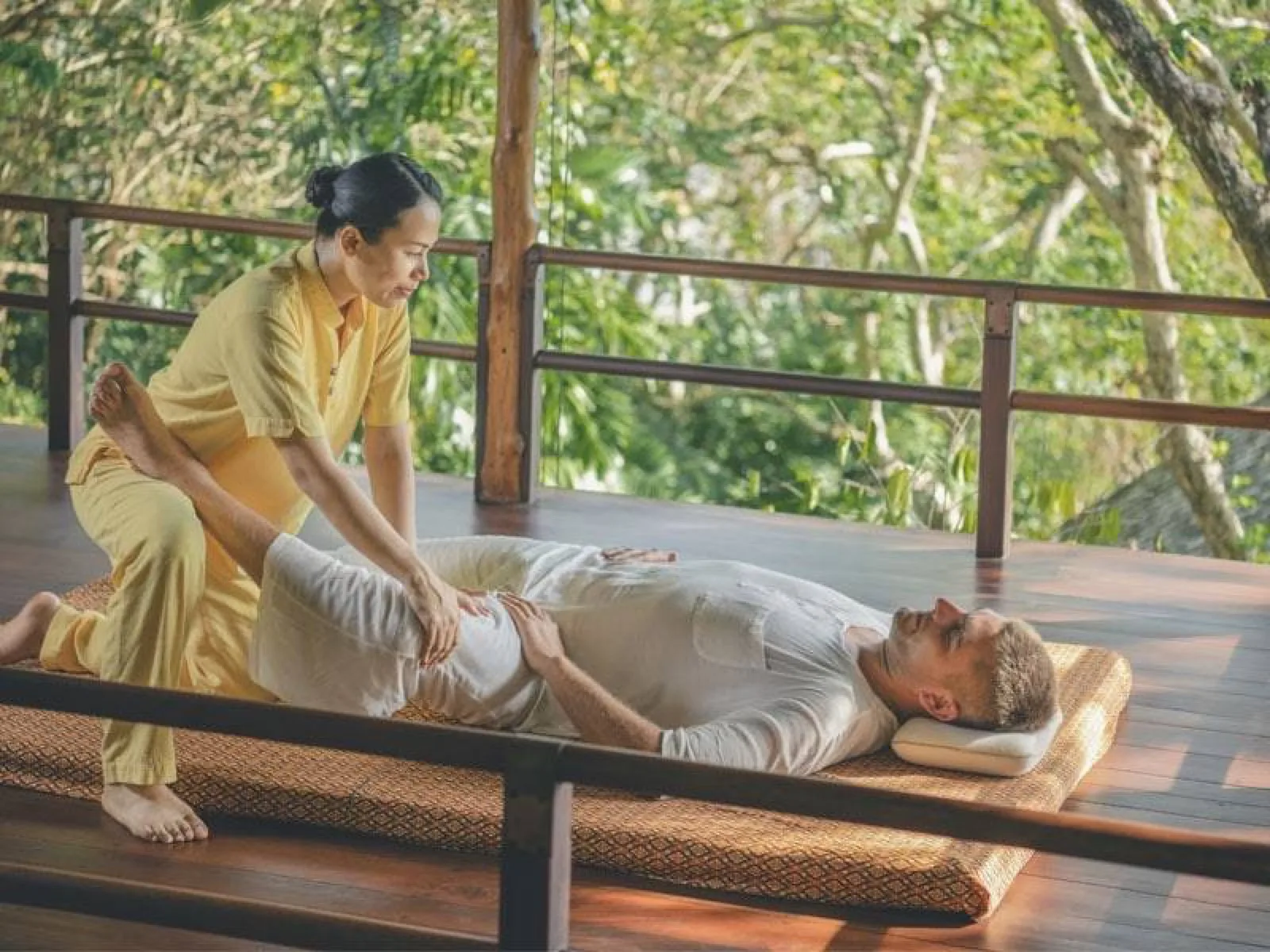 Thai massage in an open-air sala at Kamalaya Koh Samui