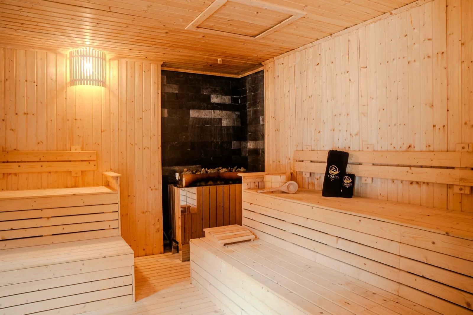 Wooden sauna with tiered benches at Legacy Spa and Wellness, Koh Samui
