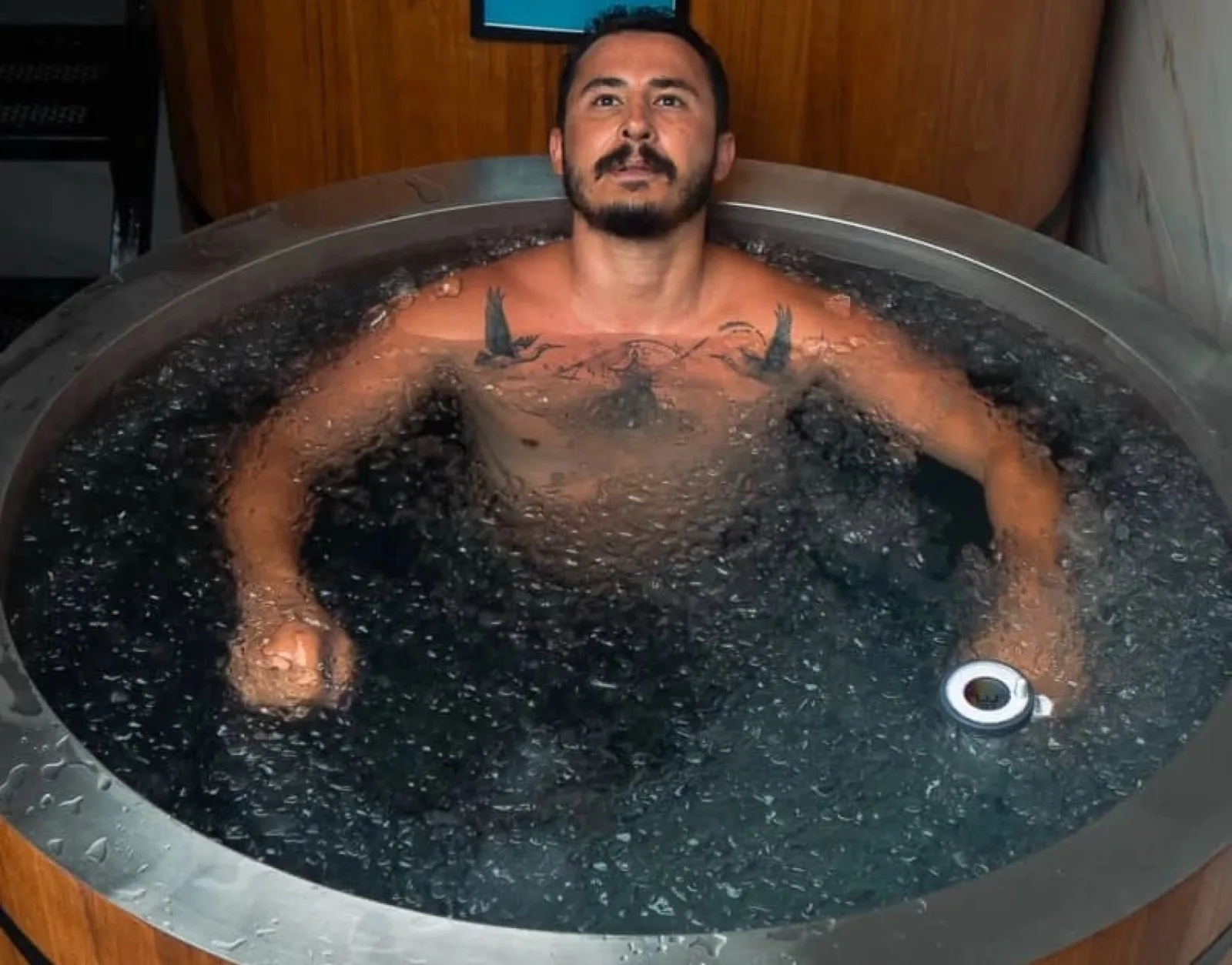 Guest in the real ice bath at Legacy Spa, Choeng Mon side of Koh Samui