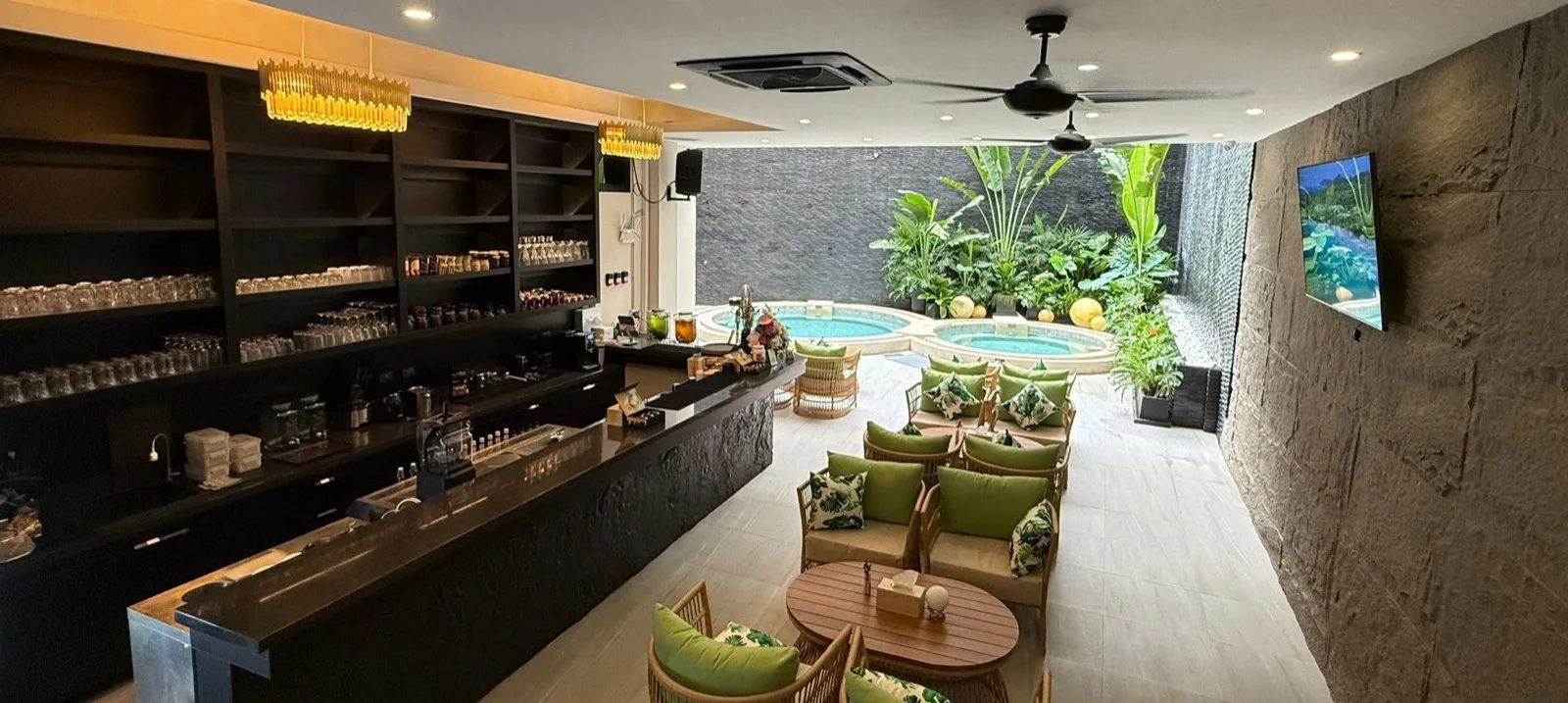 Indoor recovery bar and lounge at Legacy Spa and Wellness