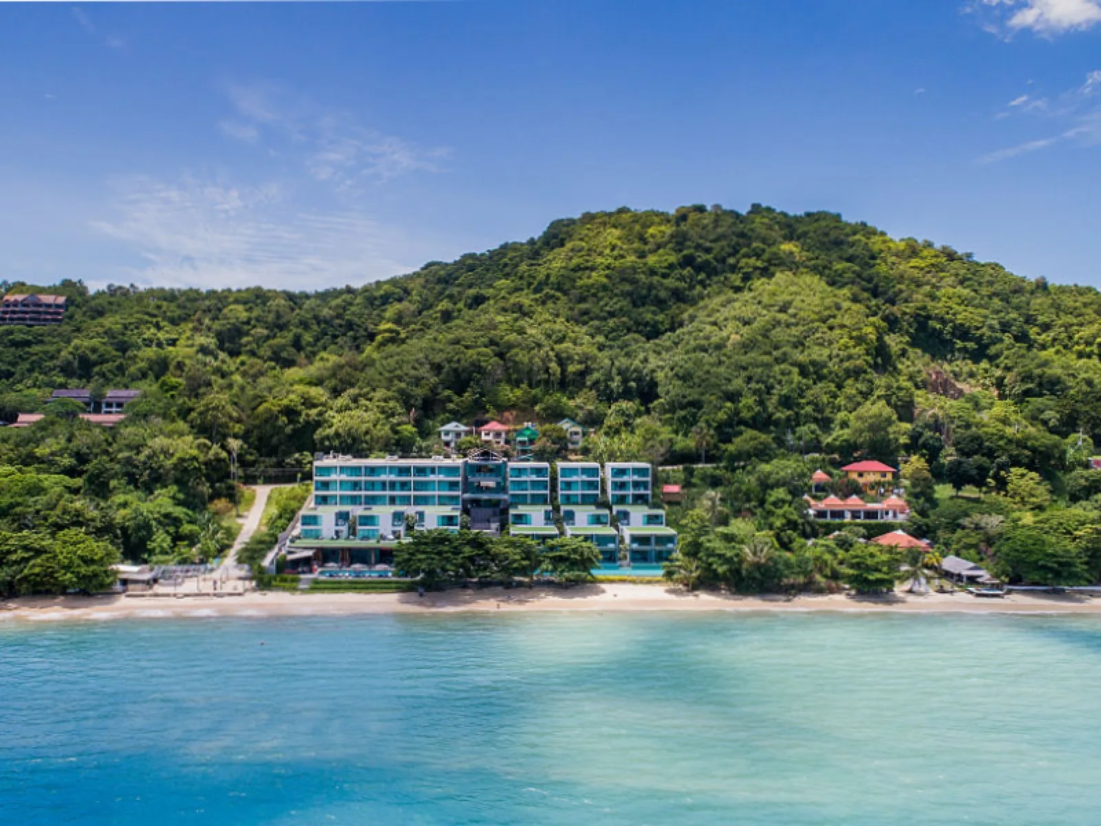 Aerial view of My Beach Resort Phuket on Ao Yon beach at Cape Panwa