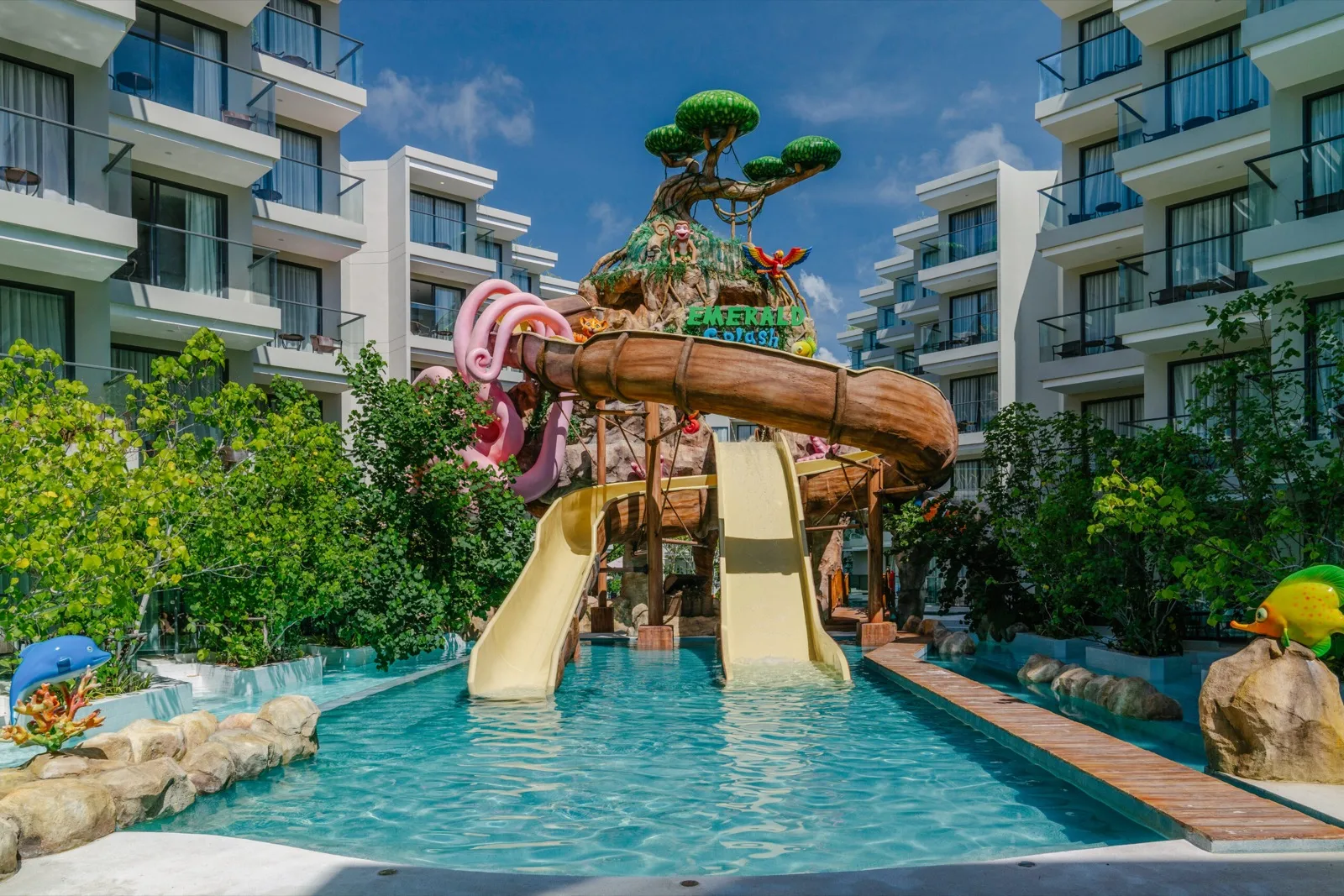 Emerald Splash pool with a giant water slide at Phuket Emerald Beach Resort in Karon