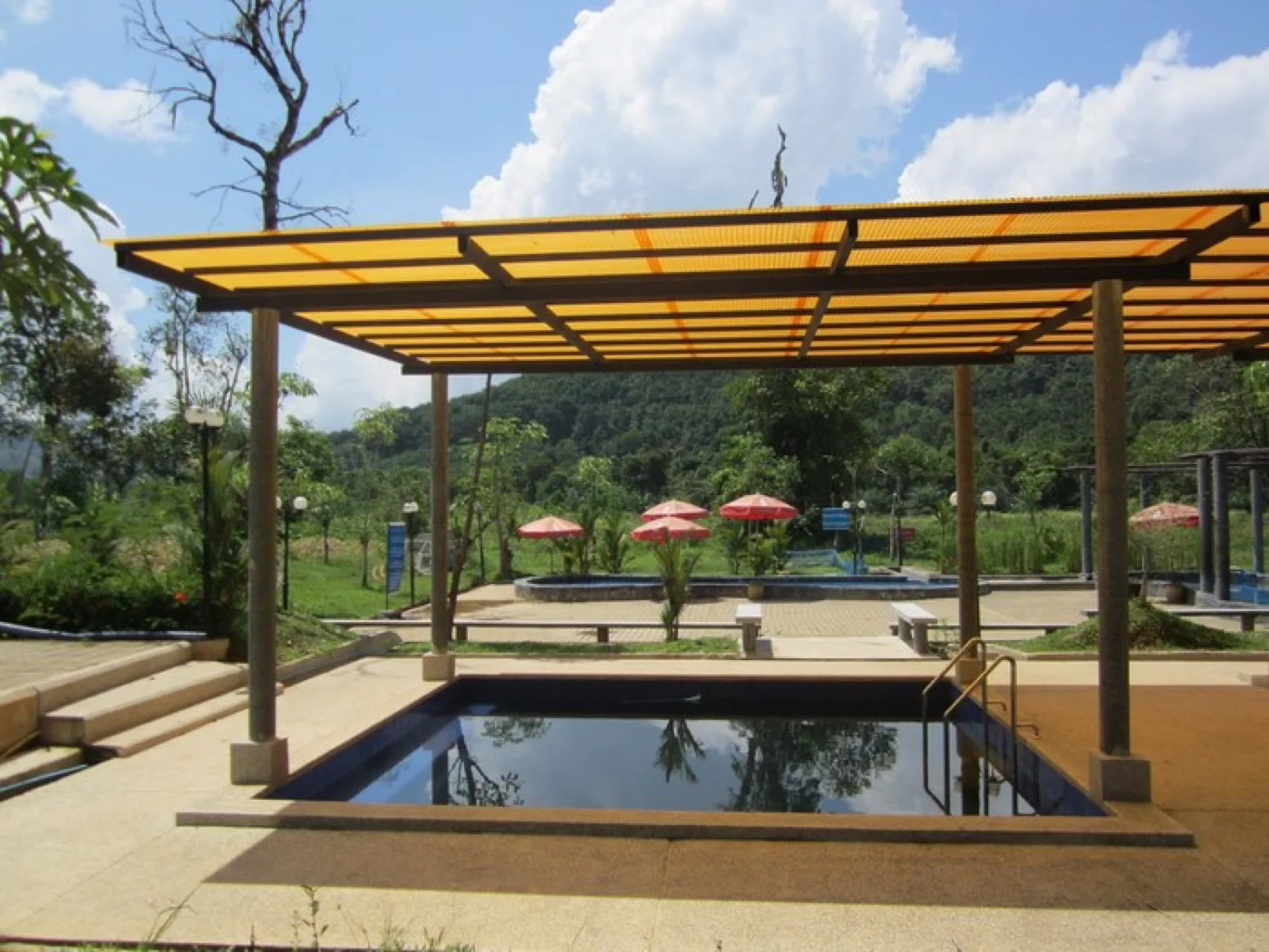 Covered rectangular soaking pool at Rommanee Hot Spring in Kapong, Phang Nga
