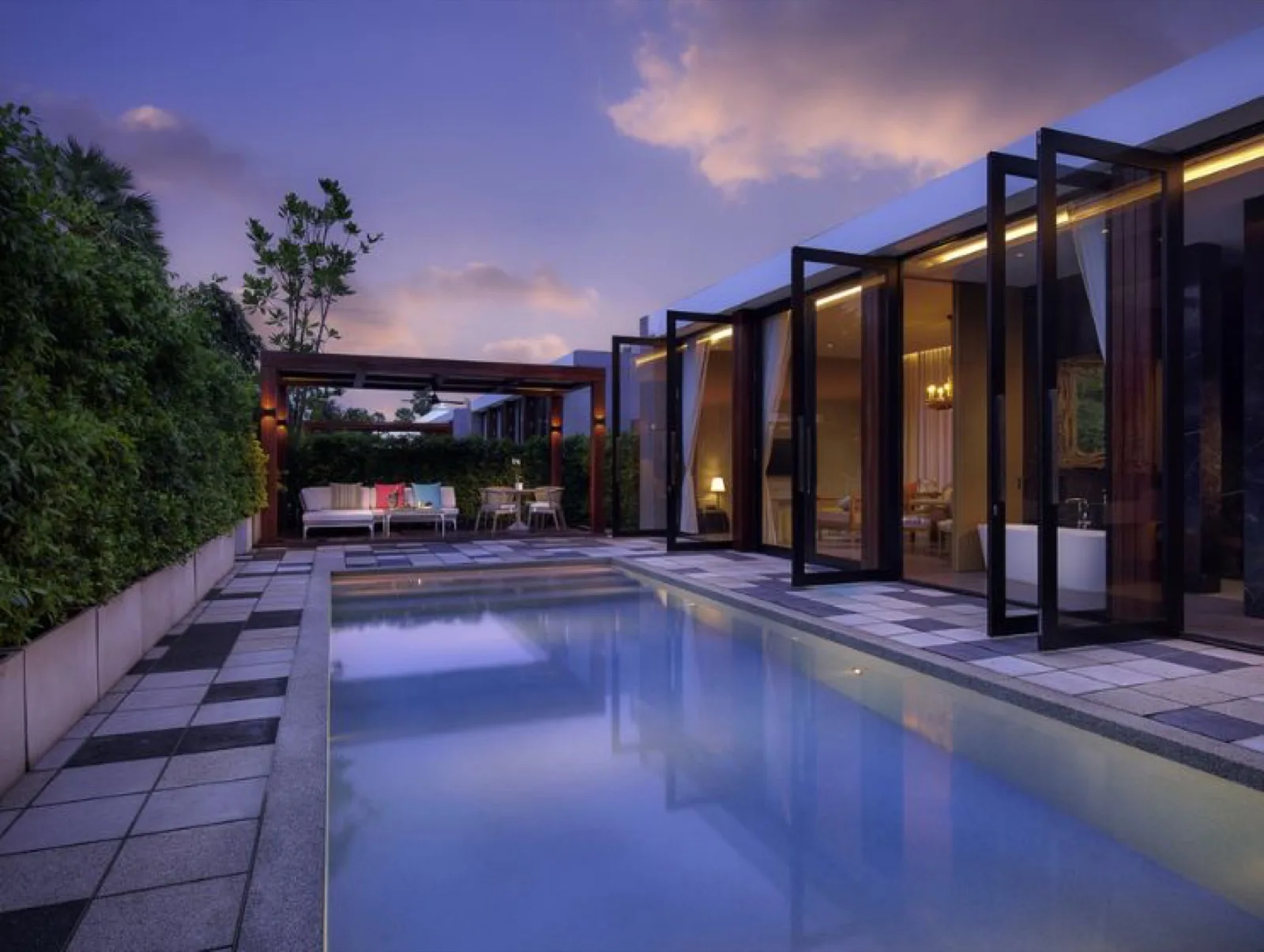 Private pool villa terrace at dusk at SO/ Sofitel Hua Hin