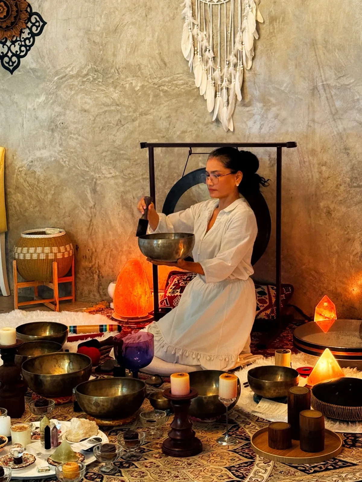 Sound healing session with singing bowls at The Cottage Retreat Hua Hin