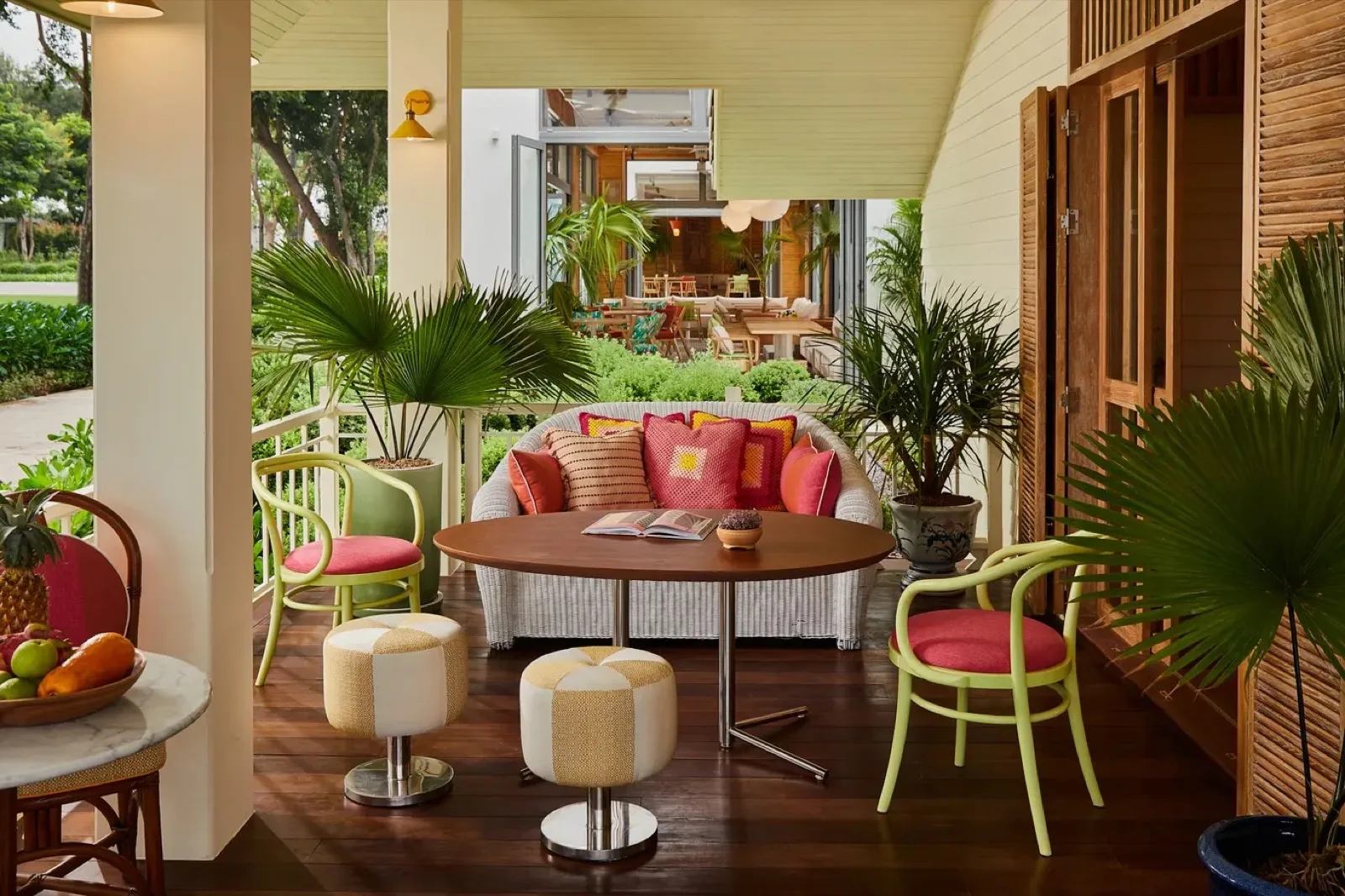 Colourful lounge seating at Praça beachfront restaurant, The Standard Hua Hin