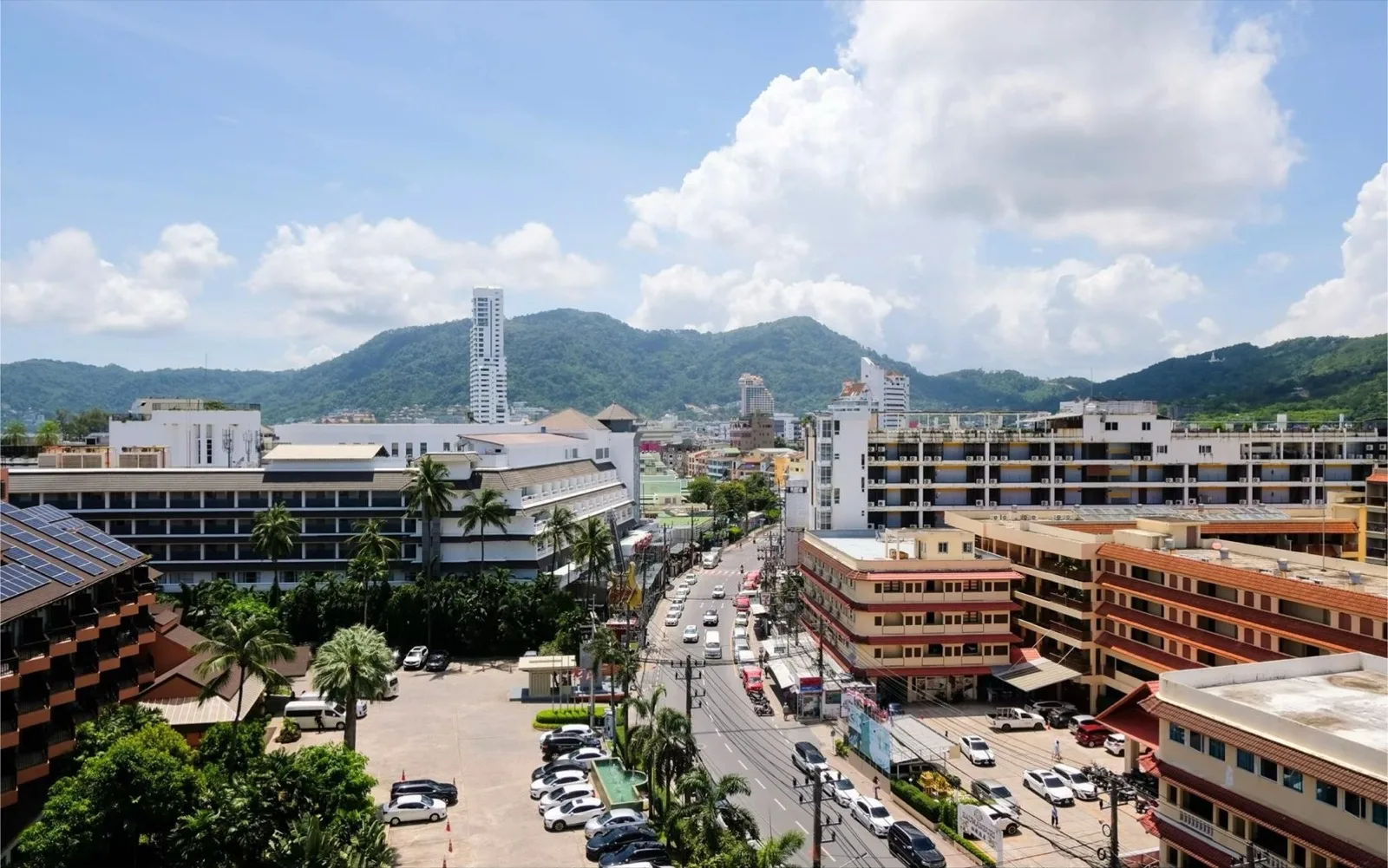 Daytime view over central Patong from the seventh-floor rooftop of YouDee Hotel